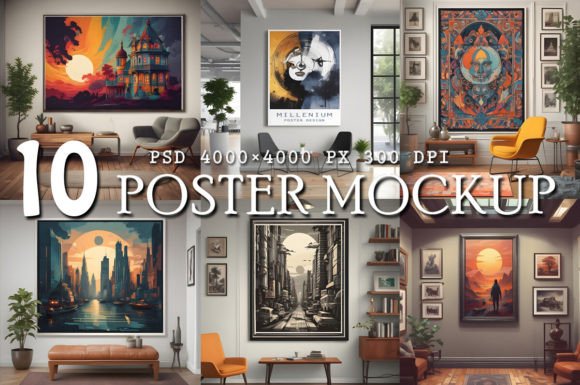 Download Poster Mockup Room Bundle Vol.4 - Poster mockup room Collection
