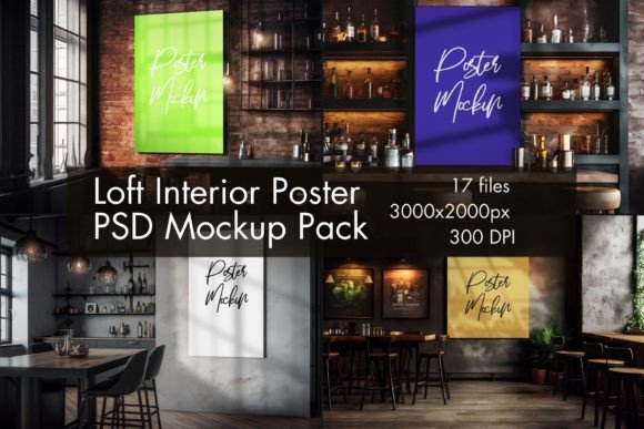 Download Loft Interior Poster Mockup Pack - Interior poster mockup Collection