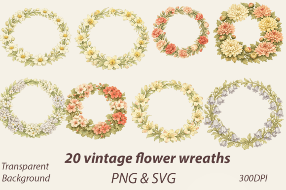 Download 20 Vintage Floral Wreath PNGs - Vintage floral wreath Collection
