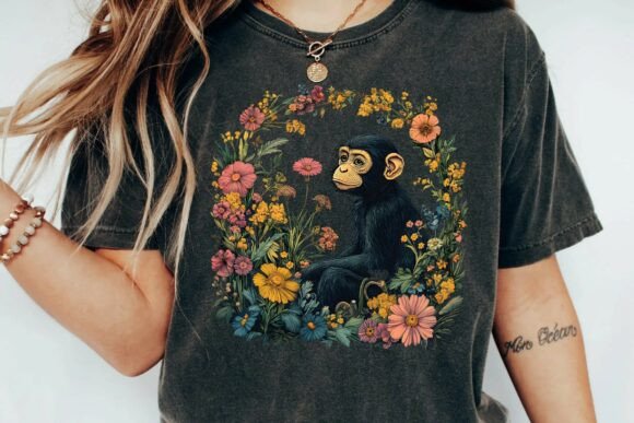Download Cute Chimpanzee Vintage Floral Wreath Botanical Monkey Sublimation Design Png - Vintage floral wreath Collection