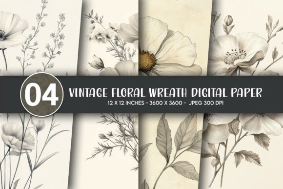Download Vintage Floral Wreath Digital Paper - Vintage floral wreath Collection